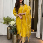 Roman Silk With Sequence Embeoidery Work With Mirror And Lace Work Top Pent