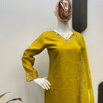 Roman Silk With Sequence Embeoidery Work With Mirror And Lace Work Top Pent
