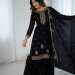 Black Color Heavy Pure Soft Embroidery Work Kediya Kurti