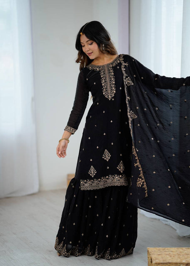 Black Color Heavy Pure Soft Embroidery Work Kediya Kurti