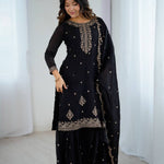 Black Color Heavy Pure Soft Embroidery Work Kediya Kurti