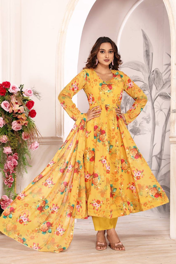 Heavy Faux Georgette Froral Printed Work Anarkali