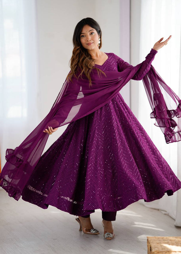 Heavy Pure Soft fox Georgette Lukhanowi Sequence Work Anarkali