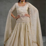 White Color Embroidery Sequins Work Top Lehenga