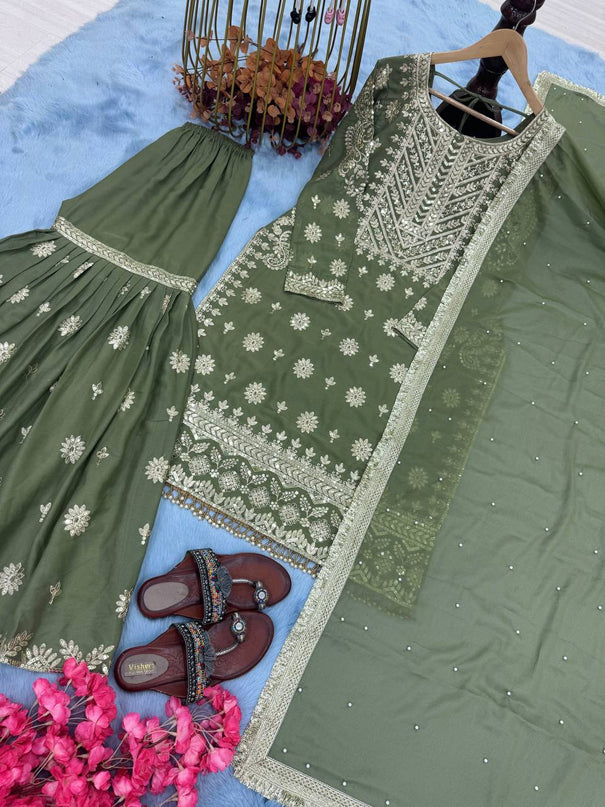 Heavy Simar Star Georgette With Sequence Work With Fancy Moti Latkan Top Sharara