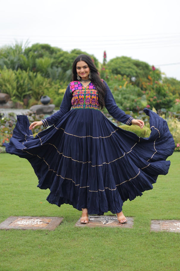 Reyon Fabric Kutchi Gamthi Embroidery Work Gown