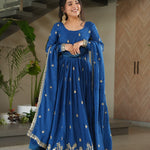 Chinon Embroidery Zari Sequence Work Gown