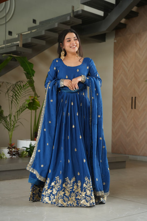 Chinon Embroidery Zari Sequence Work Gown