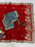 Soft Frendy Satin Sequence Zari Embroidery Work Saree