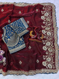 Soft Frendy Satin Sequence Zari Embroidery Work Saree