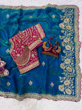 Soft Frendy Satin Sequence Zari Embroidery Work Saree