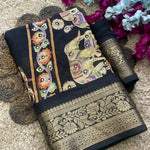 Beautiful Soft Rich Marsh Mellow Silk Elephant Print & Mirror Work Saree