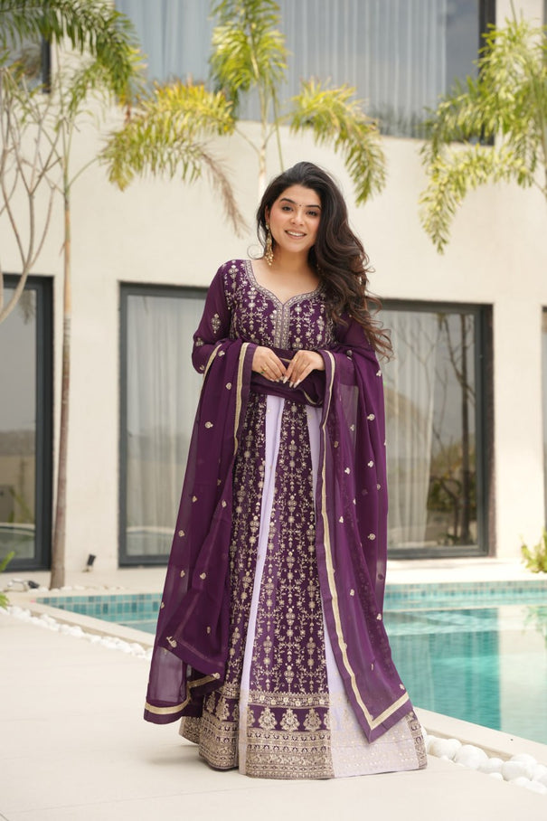 Premium Look Faux Georgette Sequins Embroidery Work Gown