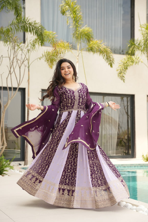 Premium Look Faux Georgette Sequins Embroidery Work Gown