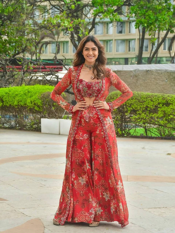 Red Color Satin Silk With Embroidery Work Koti Plazzo