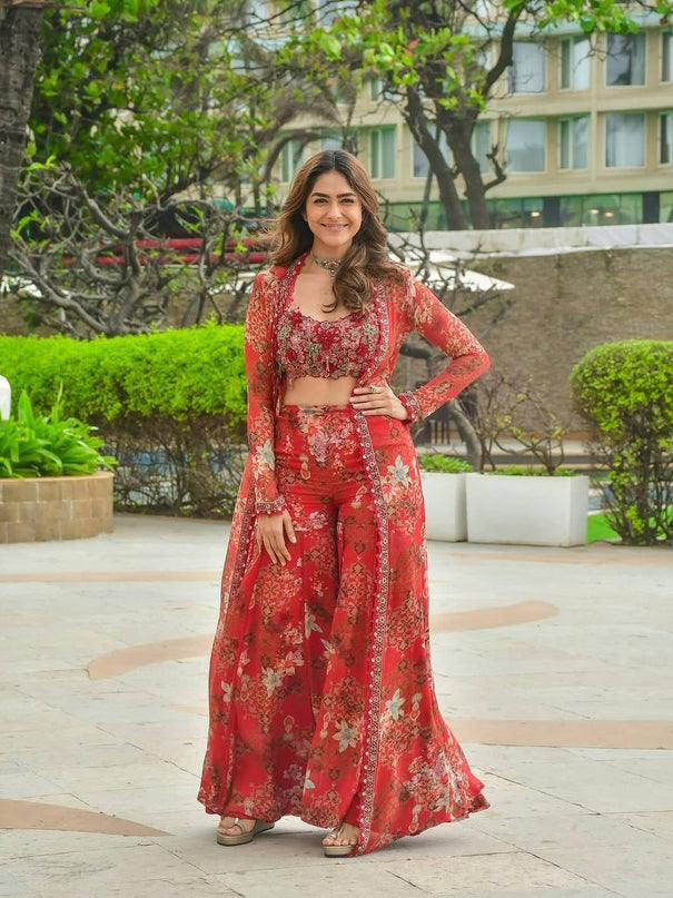 Red Color Satin Silk With Embroidery Work Koti Plazzo