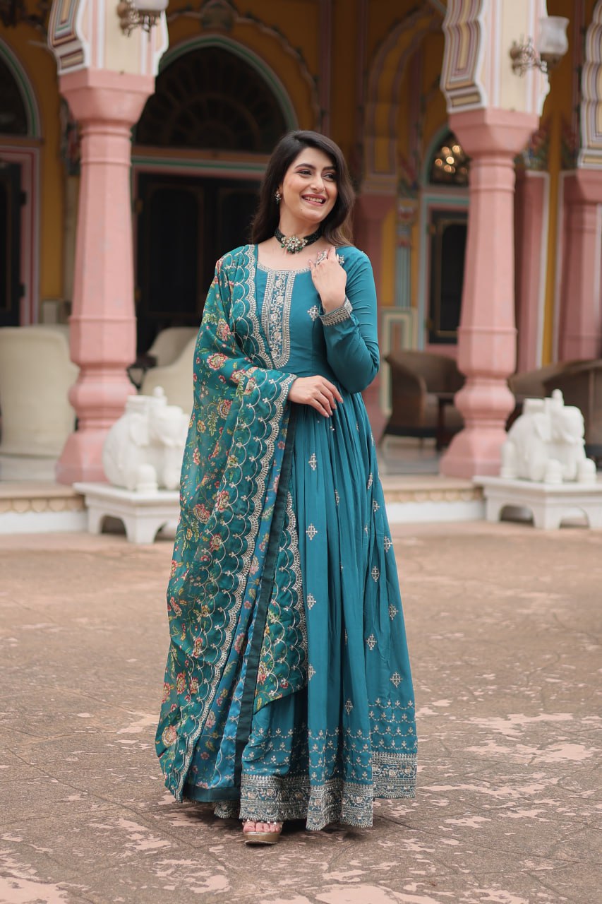 Diwali Festival Special Designer Sequence Work Gown gopifashion Diwali Festival Special Designer Sequence Work Gown gopifashion